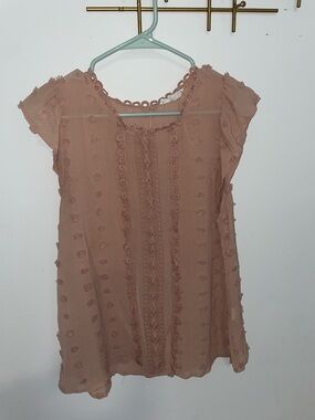 mine Rose Dust Lace-Trim Flutter Sleeve Blouse